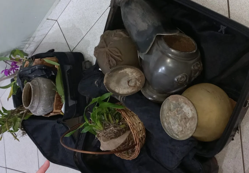 Casal é detido por furto de vasos de bronze no Cemitério Saudades em Limeira — Foto: Guarda Municipal de Limeira/Divulgação