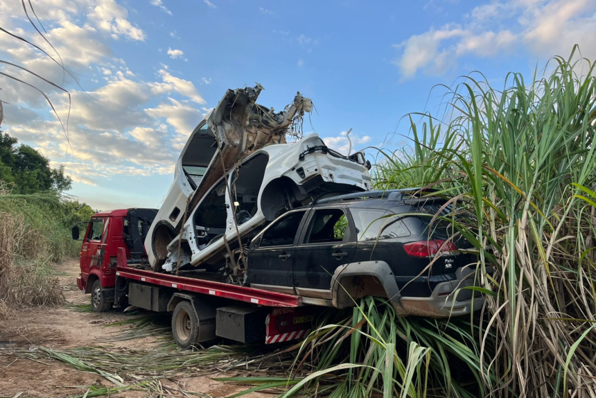 PM descobre três carcaças de carros em canavial de Capivari - Foto: Reprodução