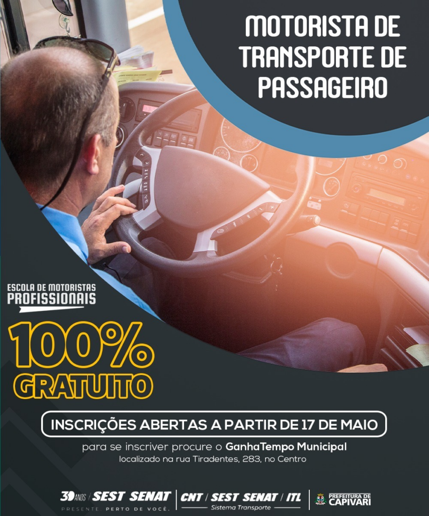 Sest/Senat abre inscrições de curso gratuito para formação de Motoristas para Transportes de Passageiros - Foto: Divulgação/Prefeitura de Capivari