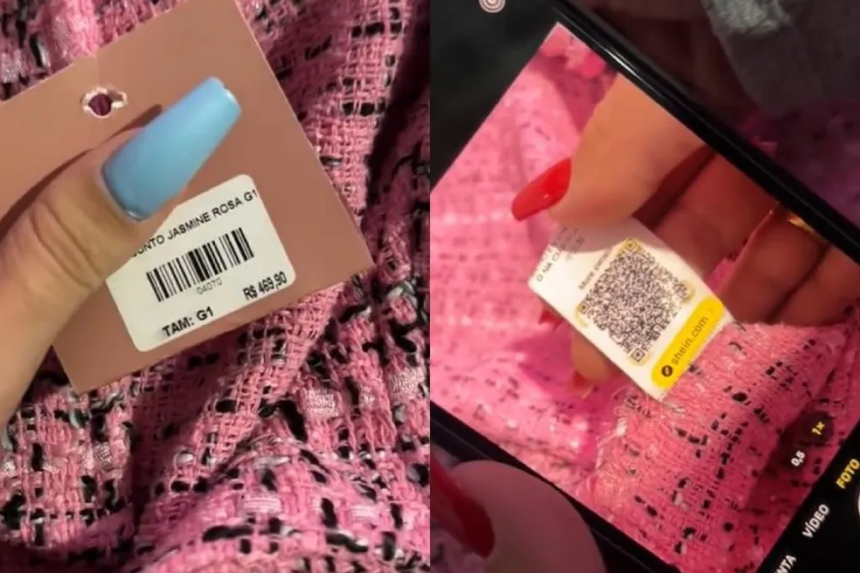 Jovem descobriu que peça era da Shein ao ler QR Code — Foto: Redes sociais/ Reprodução