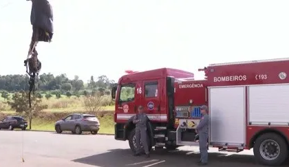 Paraquedista cai e fica preso em fios de alta tensão em área perto da Raízen em Piracicaba - Foto: EPTV/ Reprodução