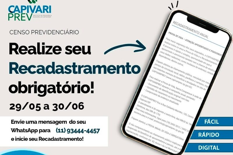 CapivariPrev convoca servidores efetivos para o Censo Previdenciário e Recadastramento Obrigatório em 2023 - Foto: Divulgação/Prefeitura de Capivari