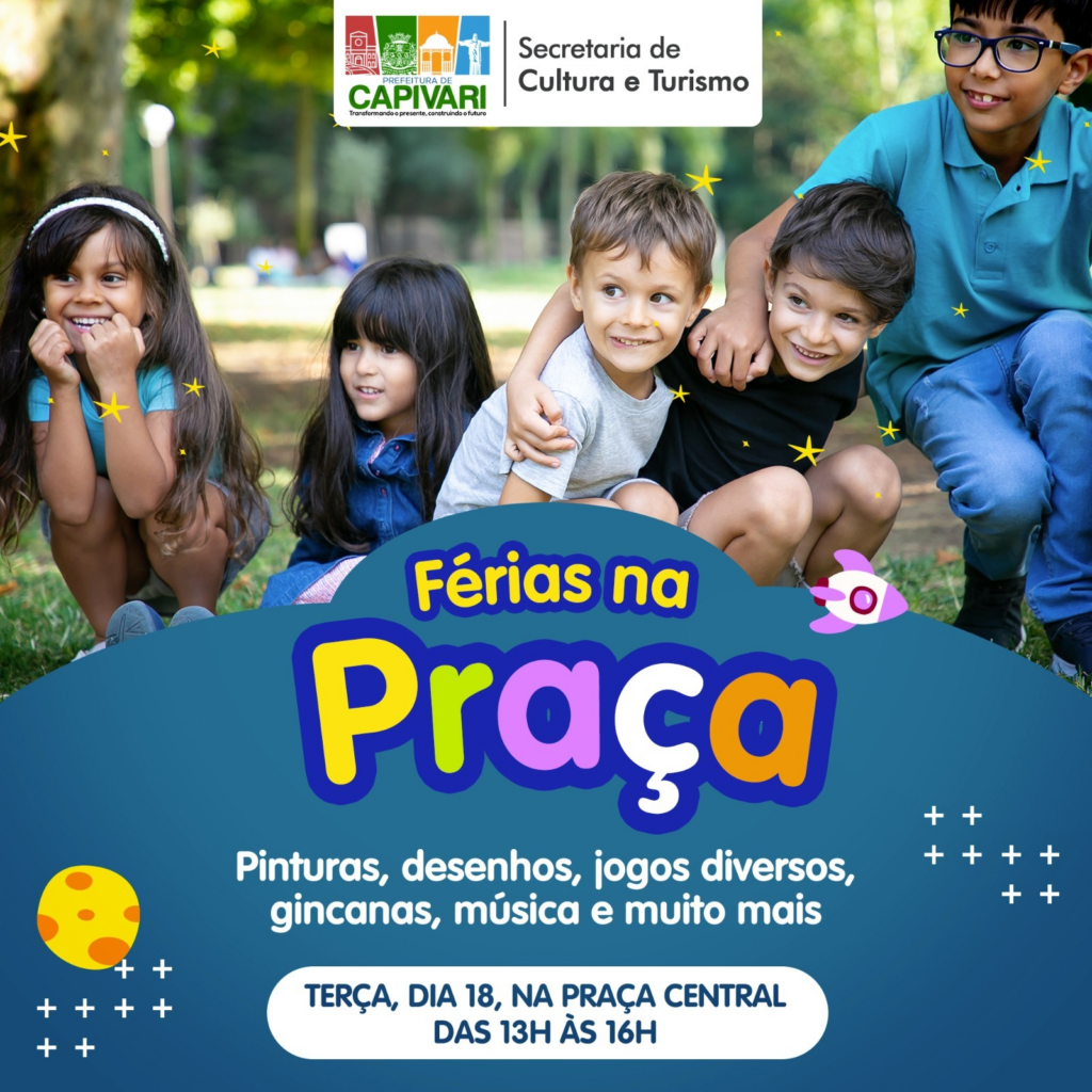 Projeto “Férias na Praça” leva atividades recreativas para crianças na terça-feira, dia 18 - Foto: Divulgação/Prefeitura de Capivari