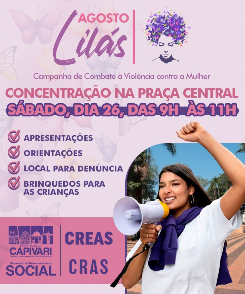 Campanha Agosto Lilás em Capivari: Unindo Forças Contra a Violência à Mulher - Foto: Divulgação/Prefeitura de Capivari