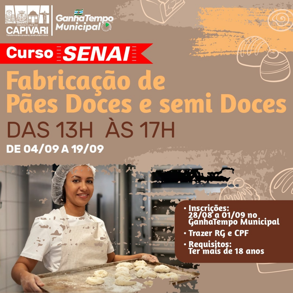 Escola Senai de Rafard Abre Inscrições para Cursos Gratuitos de Confeitaria e Panificação - Foto: Divulgação