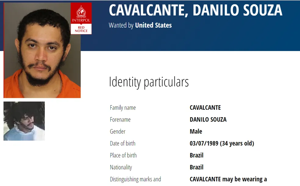 Danilo Cavalcante, o fugitivo brasileiro nos EUA, é incluído na lista da Interpol