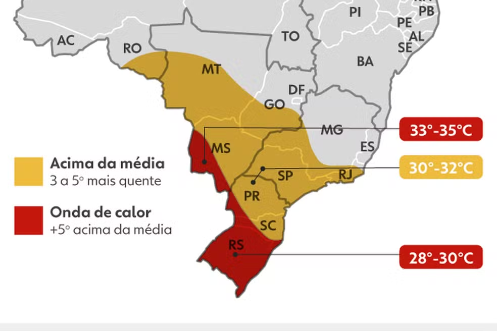 Veranico no Centro-Sul do Brasil: Fim de semana mais quente se aproxima — Foto: Arte/g1