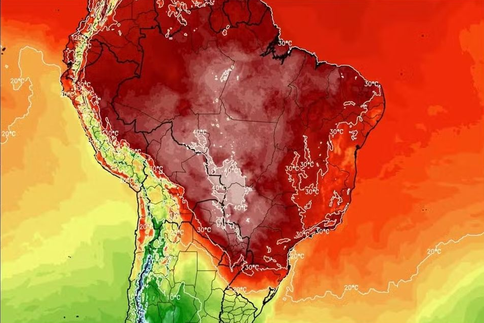 Bolha de calor eleva temperaturas acima dos 40°C em diversos estados brasileiros - Foto: Metsul Meteorologia