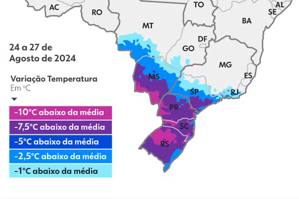 Fim do calorão: frente fria chega ao sul, sudeste e centro-oeste — Foto: Arte/g1