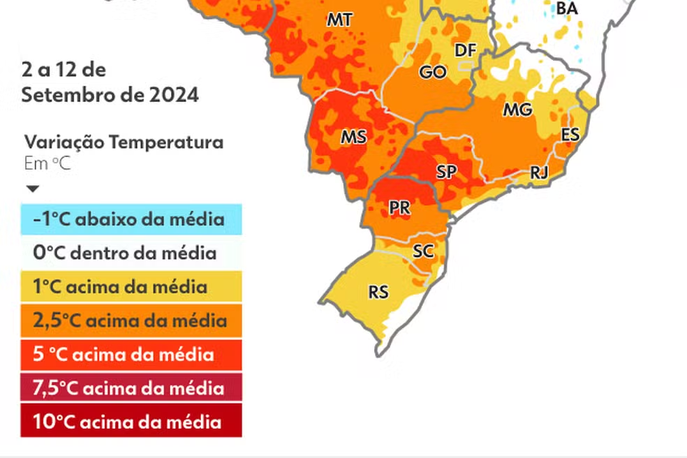 Brasil terá nova onda de calor em setembro com temperatura além de 40ºC — Foto: Arte g1