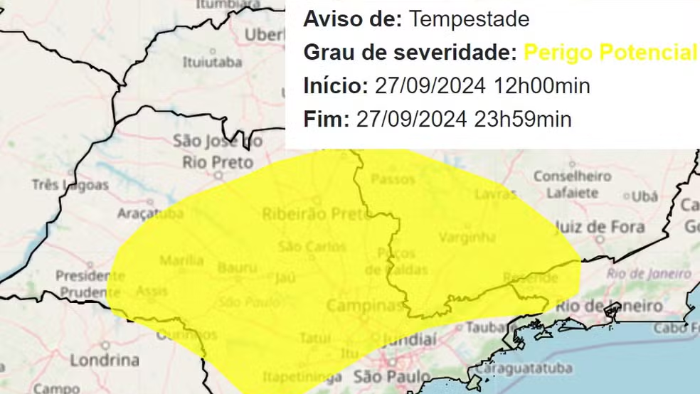 Depois de bater 40ºC, região tem alerta amarelo de perigo para tempestade  — Foto: Reprodução/Inmet