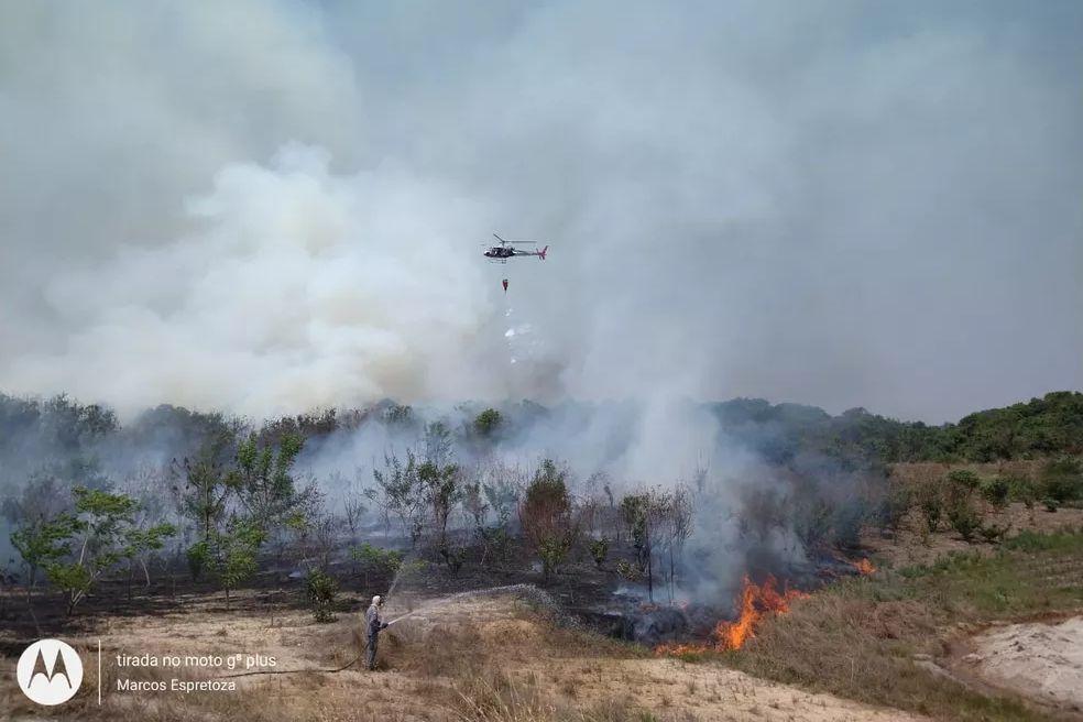 Sete unidades de conservação em Campinas fecham em resposta ao perigo de incêndios - IMAGEM DE ARQUIVO (2021) - Equipes tentam conter incêndio em reserva ambiental de Mogi Guaçu — Foto: Fundação Florestal - Secretaria de Infraestrutura e Meio Ambiente do Estado