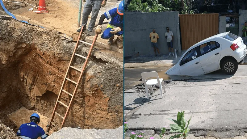 Carro de motorista de aplicativo é “engolido” por buraco em rua de Campinas - Foto: Igor Val/Redes sociais